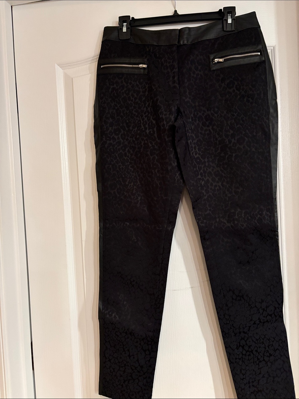 I Heart Ronson Black Straight Leg Pants with Subtle Animal Jacquard